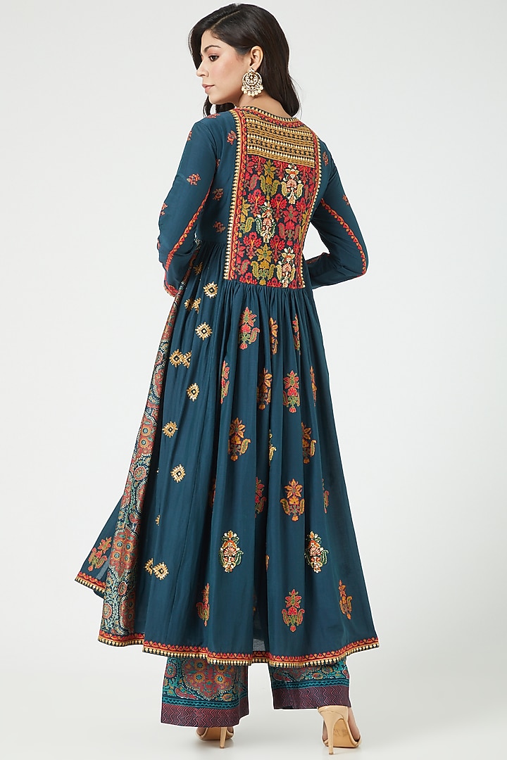 Navy Blue Chanderi Kurta Set by Debyani at Pernia's Pop Up Shop