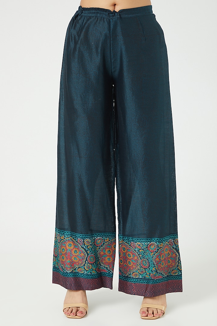 Navy Blue Chanderi Kurta Set by Debyani at Pernia's Pop Up Shop