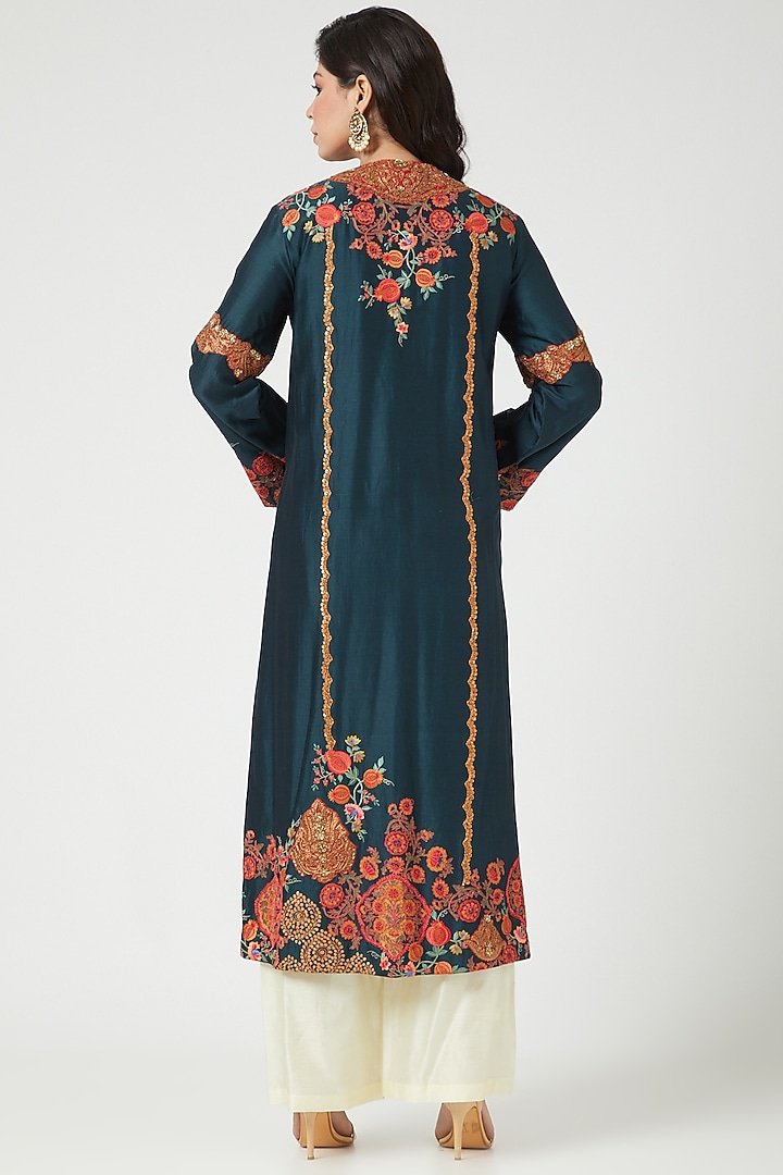 Navy Blue Scalloped Kurta Set by Debyani at Pernia's Pop Up Shop