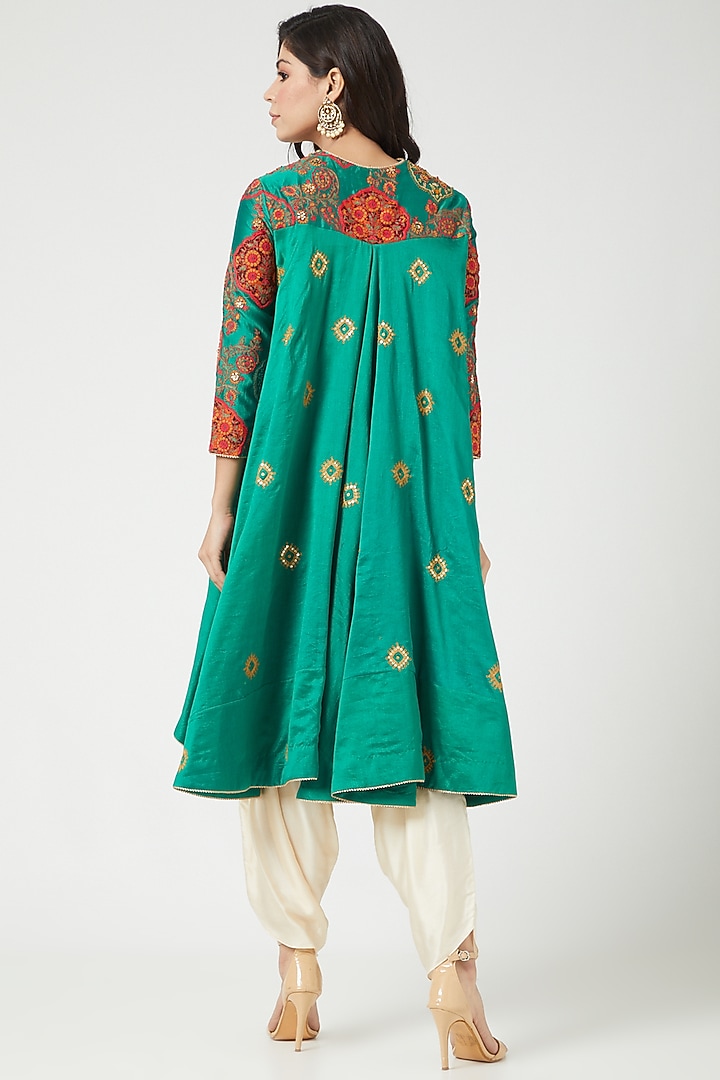 Green Chanderi Jacket Set by Debyani at Pernia's Pop Up Shop