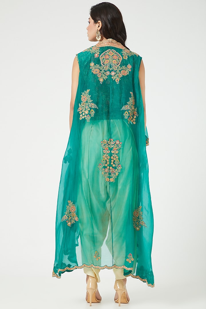 Green High-Low Jacket Set by Debyani at Pernia's Pop Up Shop