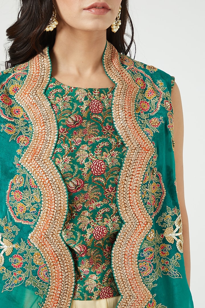 Green High-Low Jacket Set by Debyani at Pernia's Pop Up Shop