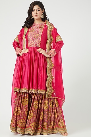Magenta Printed Sharara Set by Debyani