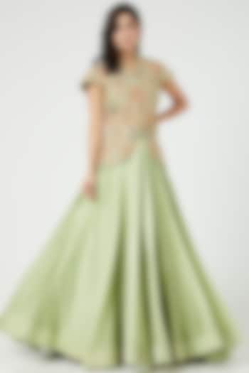 Pista Green Chanderi Wedding Lehenga Set by Debyani at Pernia's Pop Up Shop