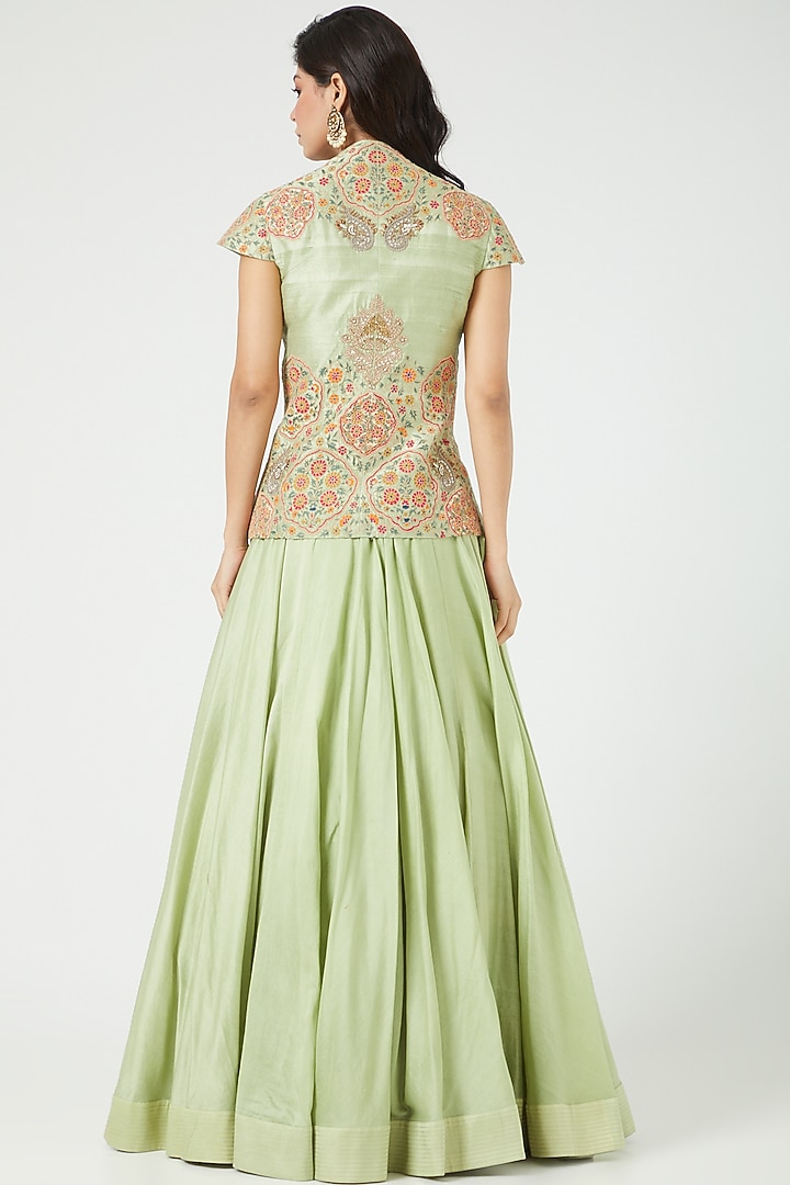 Pista Green Chanderi Wedding Lehenga Set by Debyani at Pernia's Pop Up Shop