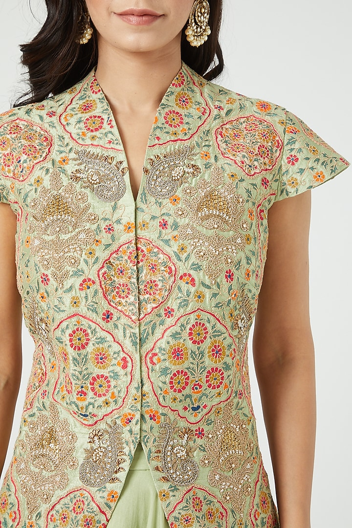 Pista Green Chanderi Wedding Lehenga Set by Debyani at Pernia's Pop Up Shop