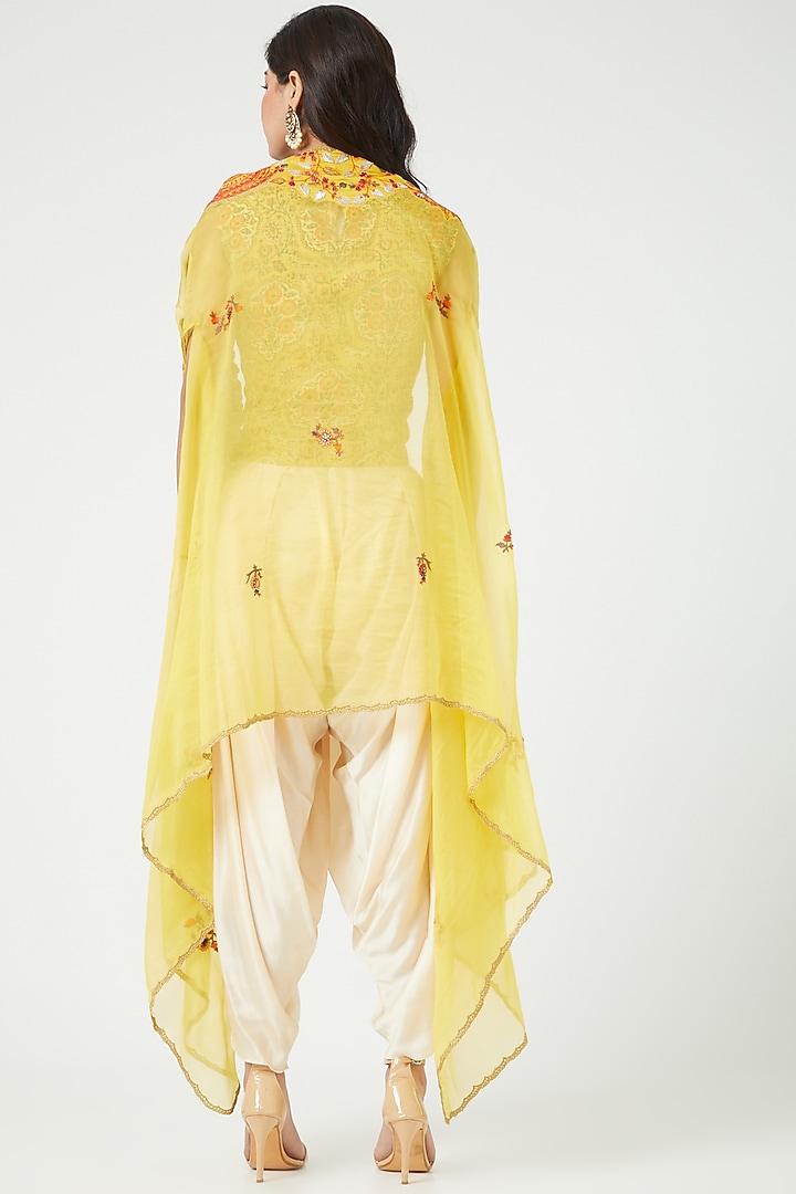 Mustard Chanderi & Modal Satin Cape Set by Debyani at Pernia's Pop Up Shop