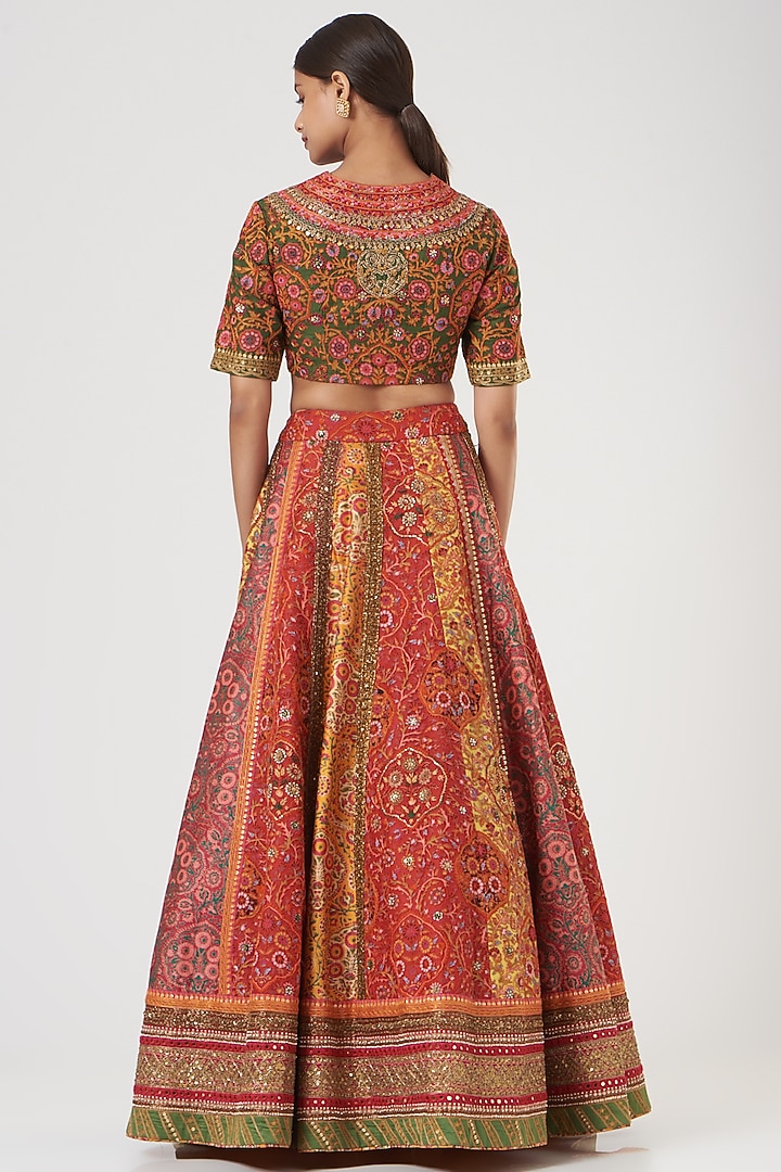 Fuchsia & Citrus Yellow Raw Silk Embroidered Bridal Lehenga Set by Debyani at Pernia's Pop Up Shop