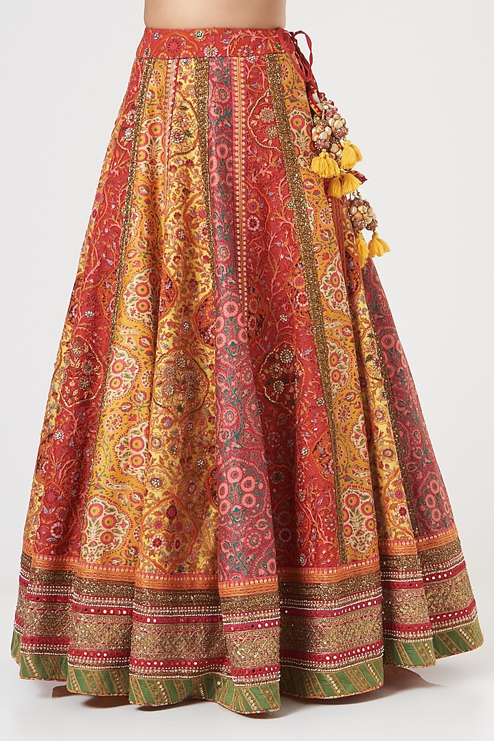 Fuchsia & Citrus Yellow Raw Silk Embroidered Bridal Lehenga Set by Debyani at Pernia's Pop Up Shop