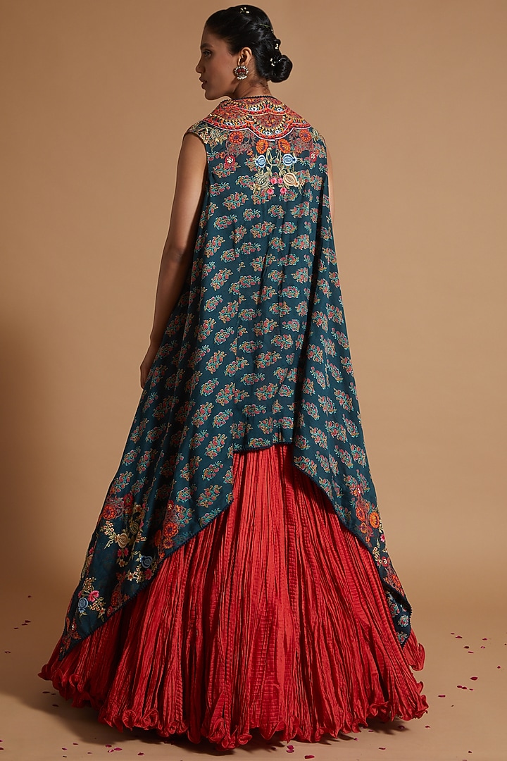 Red Embroidered Jacket Set by Debyani at Pernia's Pop Up Shop