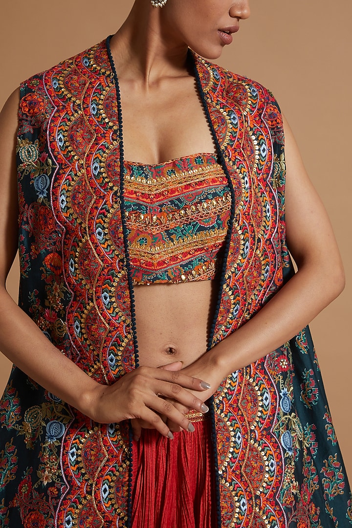 Red Embroidered Jacket Set by Debyani at Pernia's Pop Up Shop