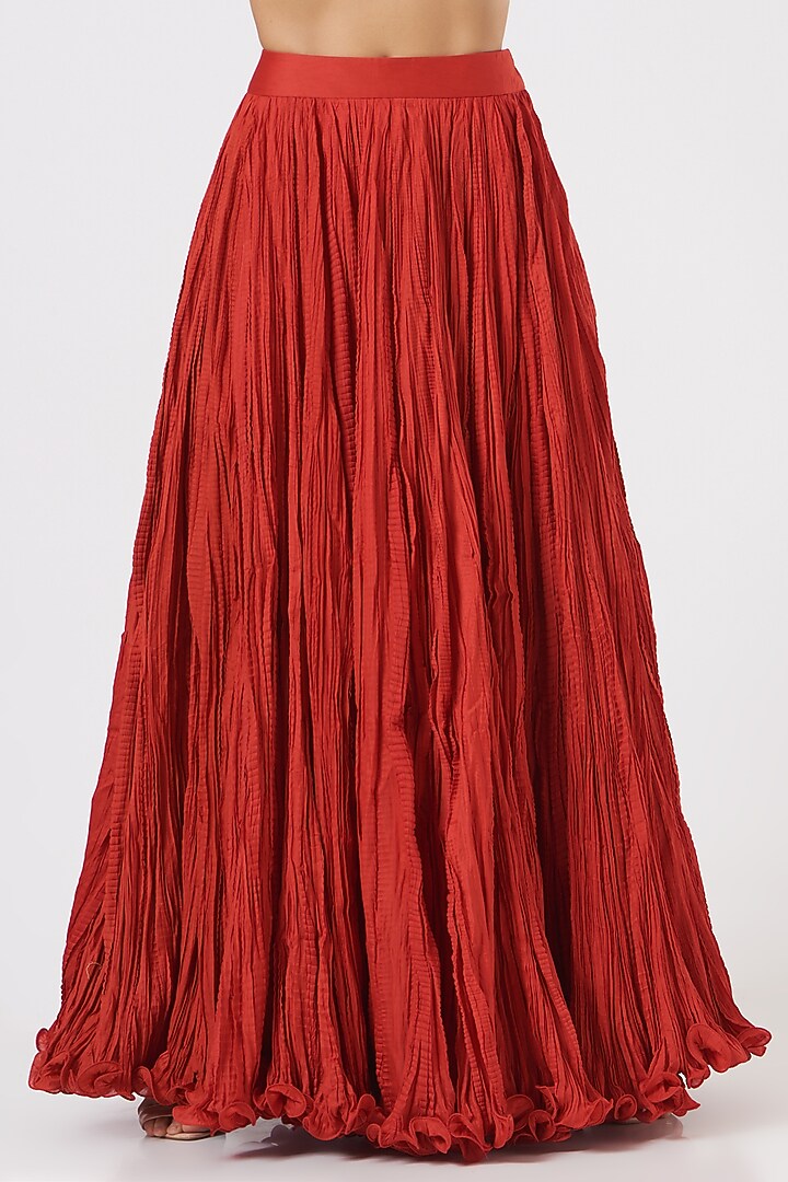 Cadmium Red Chanderi & Mulmul Jacket Set by Debyani at Pernia's Pop Up Shop
