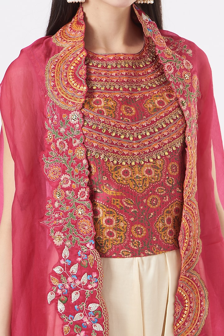 Magenta Chanderi Cape Set by Debyani at Pernia's Pop Up Shop