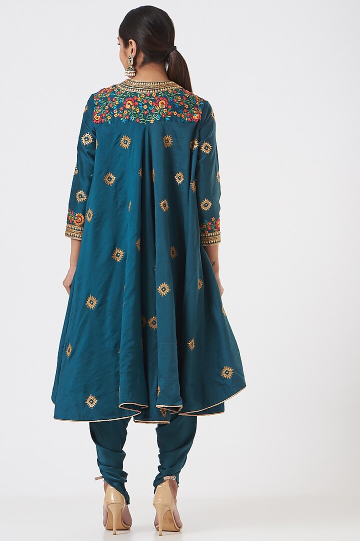 Blue Chanderi Jacket Set by Debyani at Pernia's Pop Up Shop