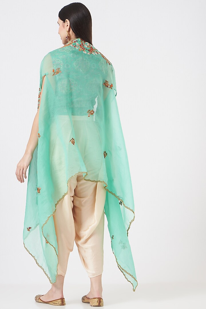 Sea Green Organza Cape Set by Debyani at Pernia's Pop Up Shop