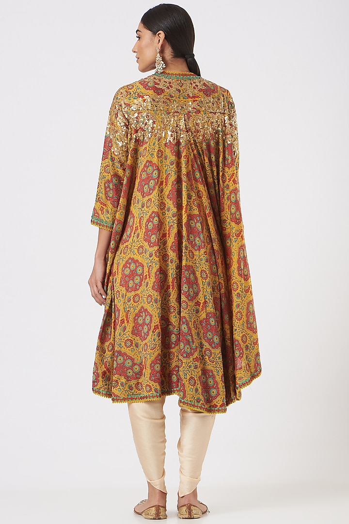 Mustard Printed Jacket Set by Debyani at Pernia's Pop Up Shop