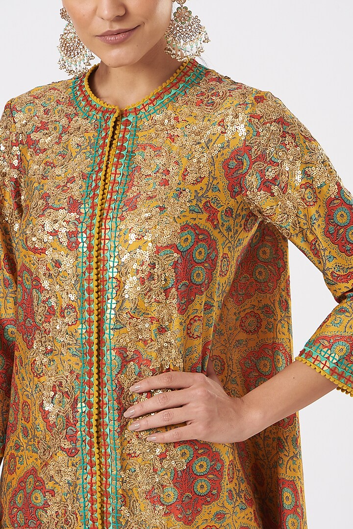Mustard Printed Jacket Set by Debyani at Pernia's Pop Up Shop