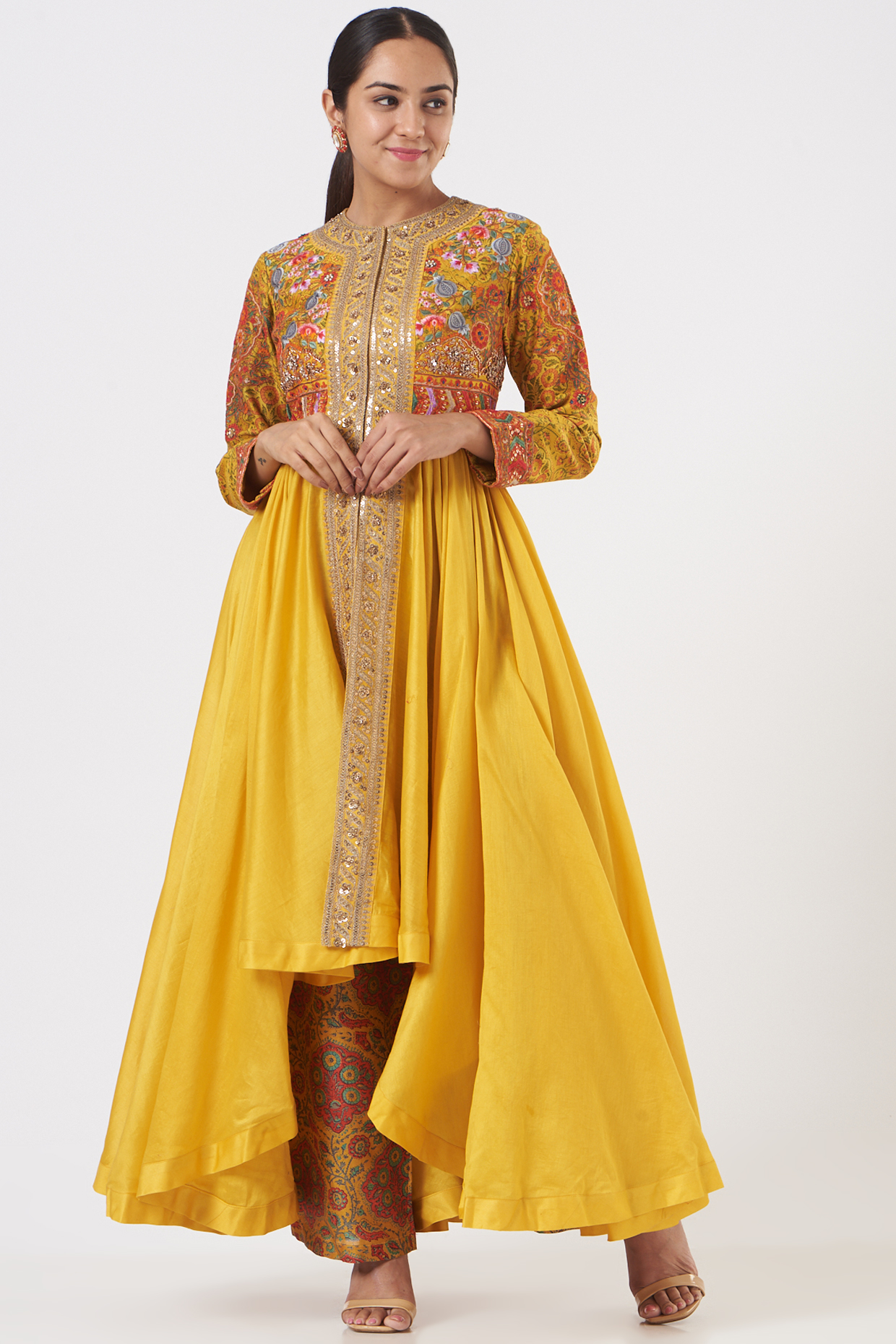 Mustard Chanderi Tunic Set by Debyani at Pernia's Pop Up Shop
