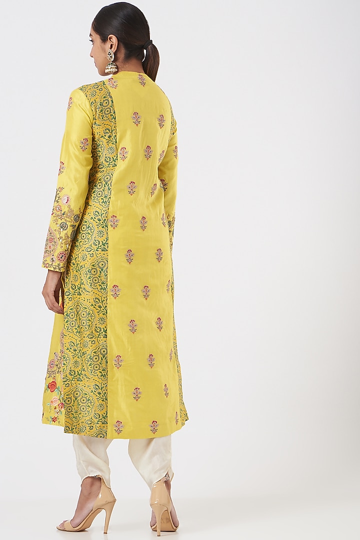 Yellow Silk Kurta Set by Debyani at Pernia's Pop Up Shop