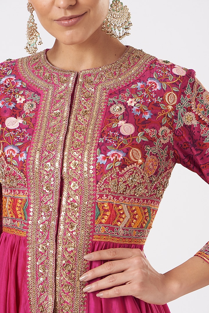 Magenta Chanderi Tunic Set by Debyani at Pernia's Pop Up Shop