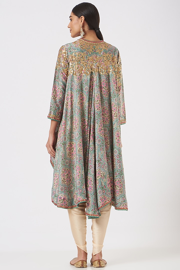 Blue Chanderi Jacket Set by Debyani at Pernia's Pop Up Shop