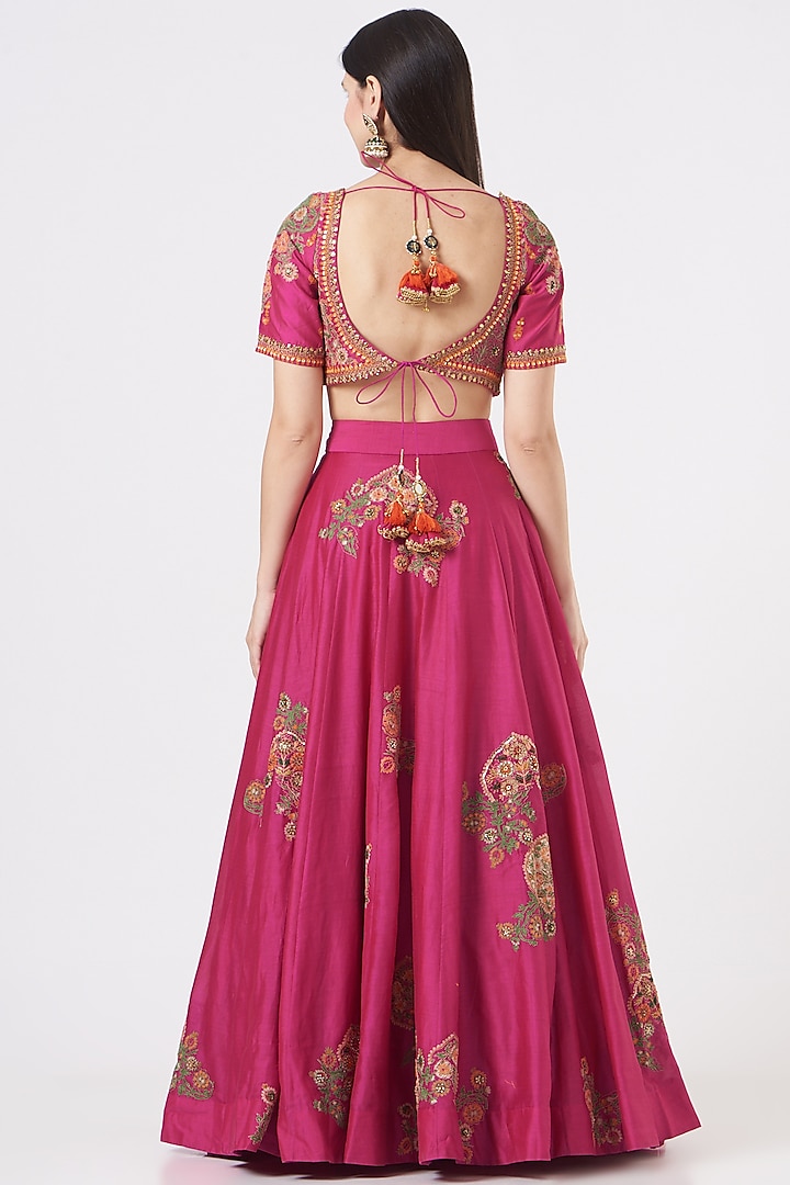 Magenta Chanderi Wedding Lehenga Set by Debyani at Pernia's Pop Up Shop