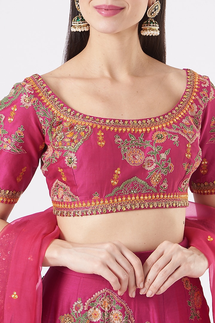 Magenta Chanderi Wedding Lehenga Set by Debyani at Pernia's Pop Up Shop