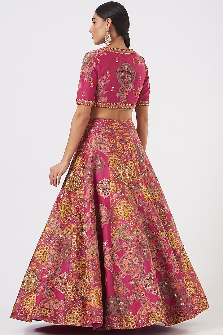 Magenta & Yellow Chanderi Bridal Lehenga Set by Debyani at Pernia's Pop Up Shop