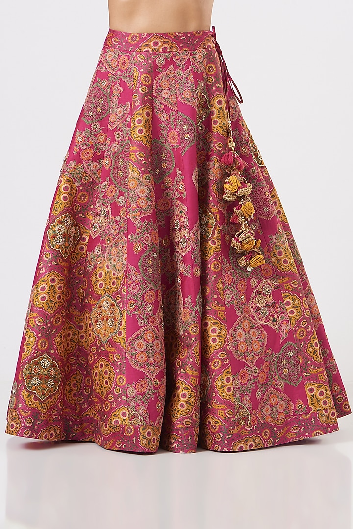 Magenta & Yellow Chanderi Bridal Lehenga Set by Debyani at Pernia's Pop Up Shop