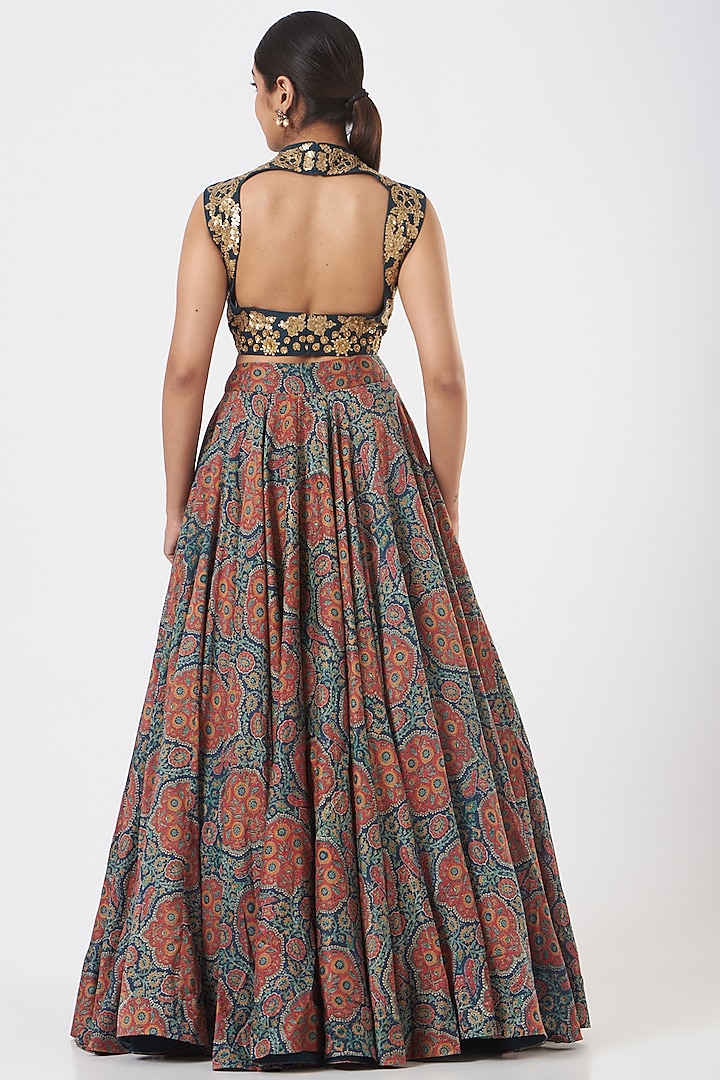 Blue Printed Wedding Lehenga Set by Debyani at Pernia's Pop Up Shop