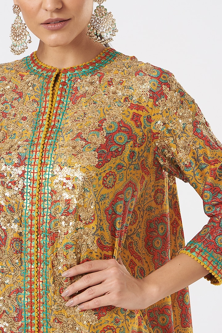 Mustard Printed Jacket Set by Debyani at Pernia's Pop Up Shop
