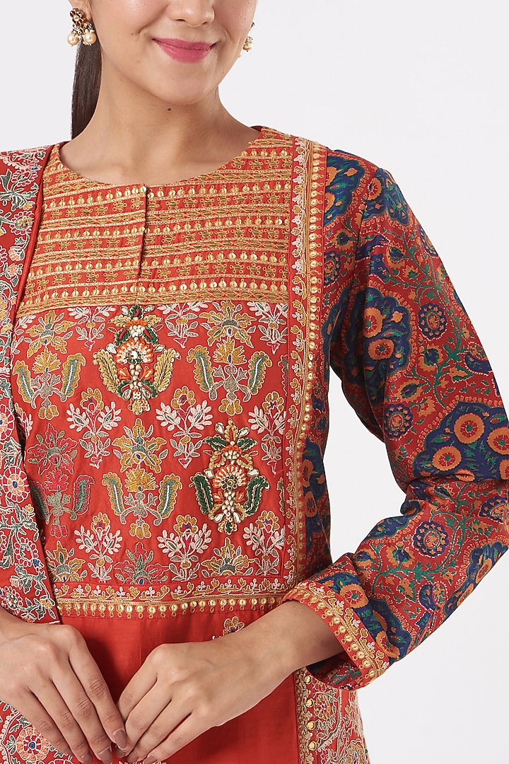 Red Chanderi Kurta Set by Debyani at Pernia's Pop Up Shop