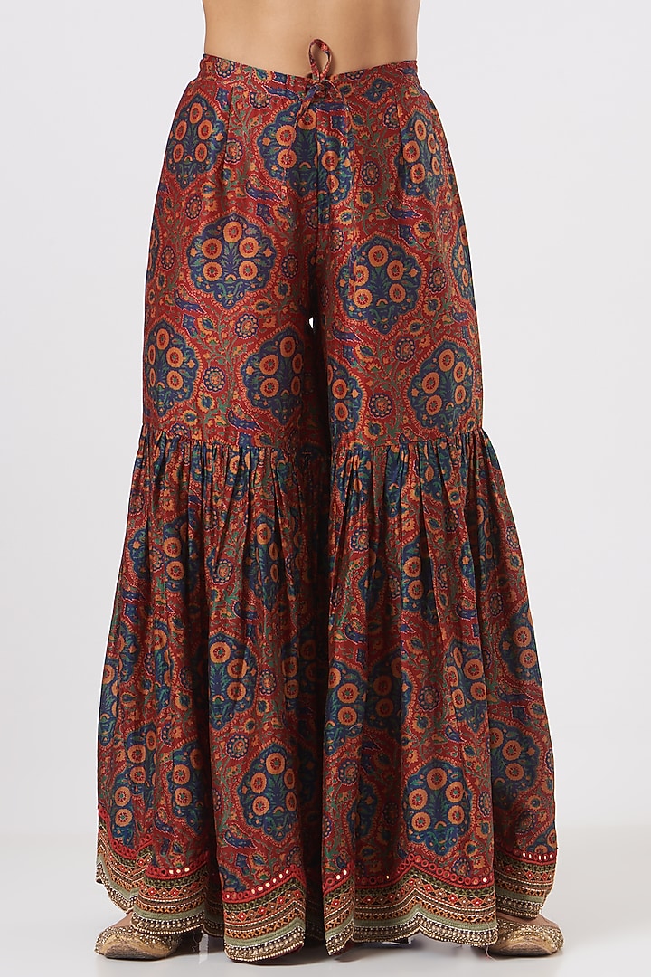 Red Chanderi Printed Sharara Set by Debyani at Pernia's Pop Up Shop