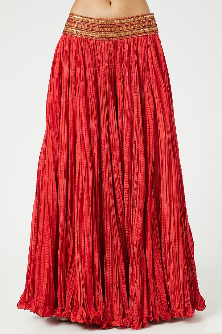 Red Crushed Skirt Set by Debyani at Pernia's Pop Up Shop
