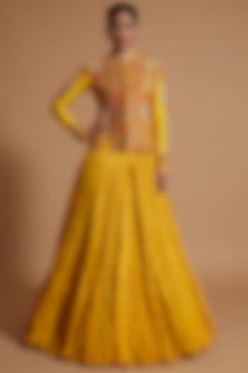 Yellow Embroidered Jacket Set by Debyani at Pernia's Pop Up Shop
