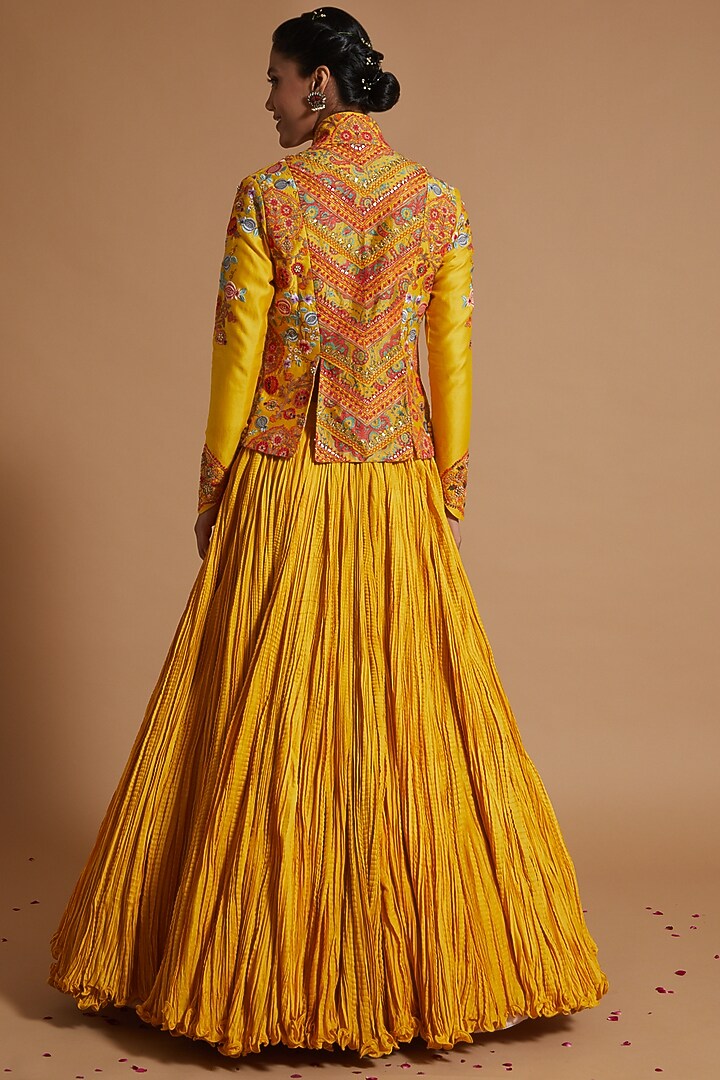 Yellow Embroidered Jacket Set by Debyani at Pernia's Pop Up Shop