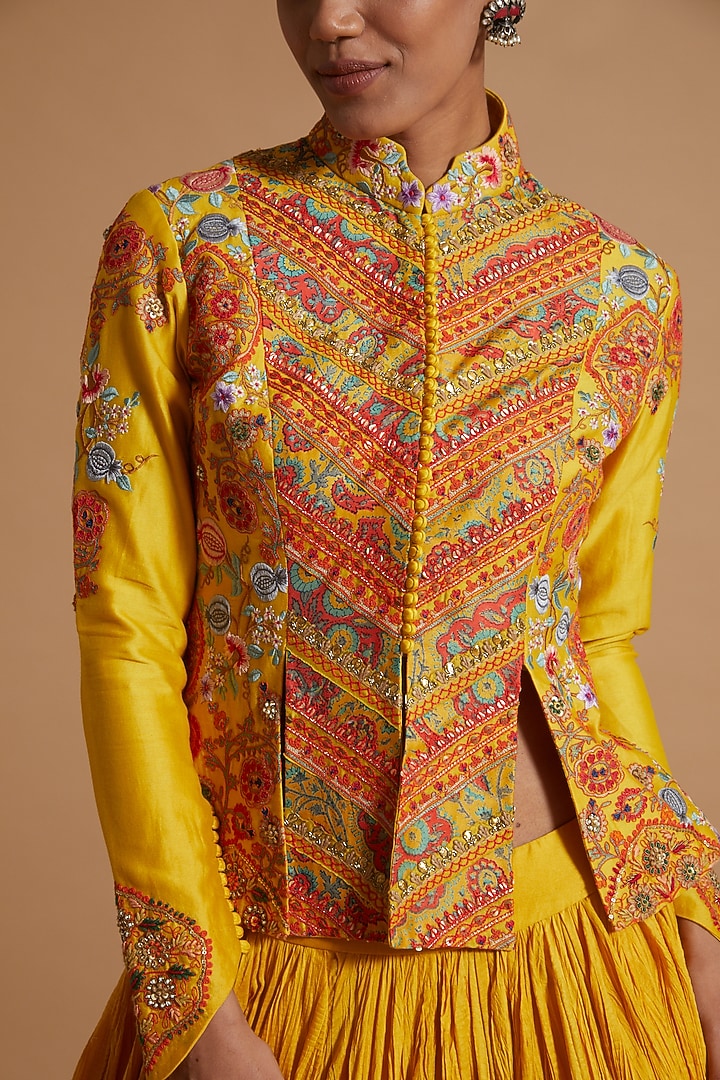 Yellow Embroidered Jacket Set by Debyani at Pernia's Pop Up Shop