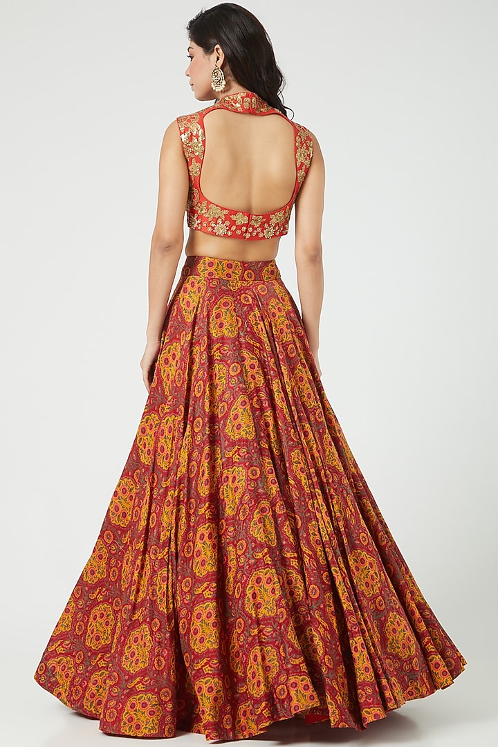 Red Printed Wedding Lehenga Set by Debyani at Pernia's Pop Up Shop