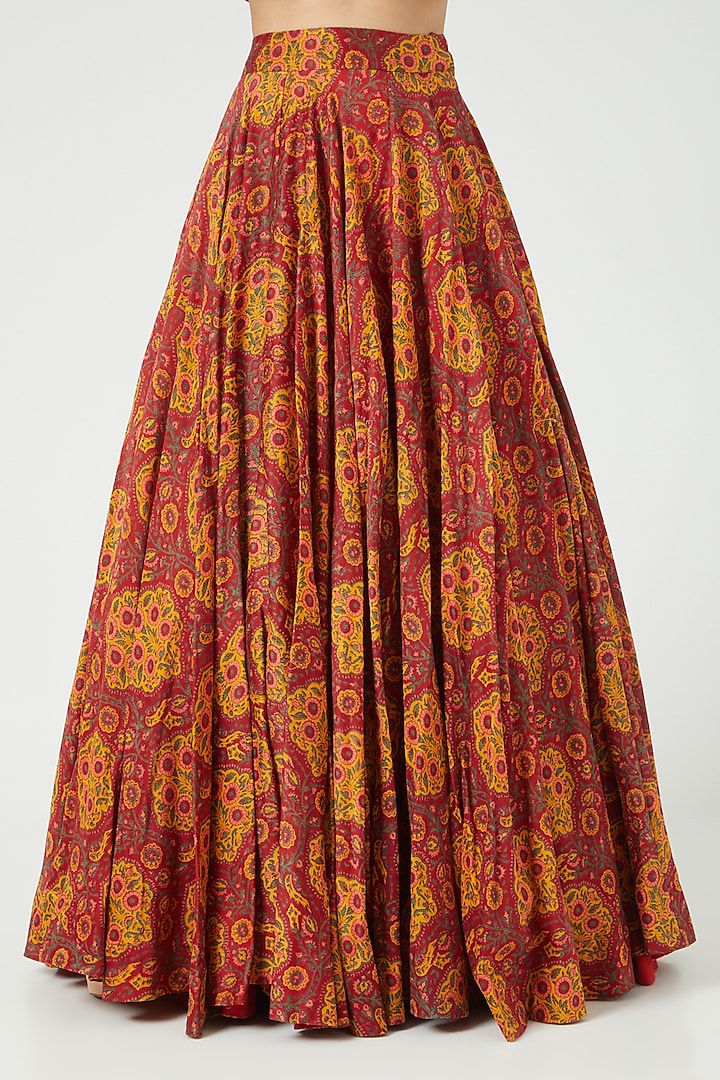 Red Printed Wedding Lehenga Set by Debyani at Pernia's Pop Up Shop