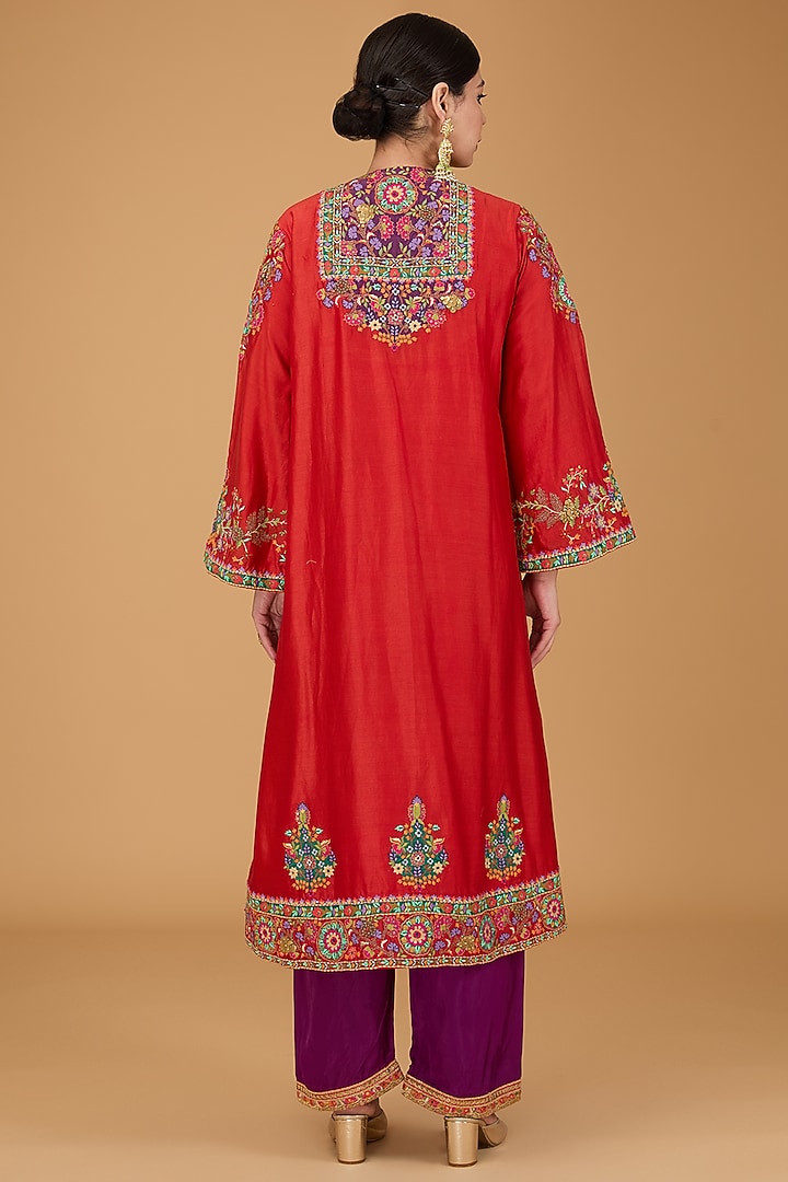 Yellow Chanderi Choga Kurta Set by Debyani at Pernia's Pop Up Shop