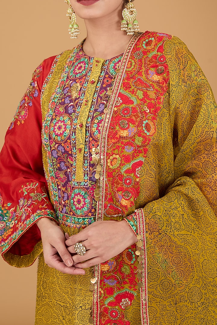 Yellow Chanderi Choga Kurta Set by Debyani at Pernia's Pop Up Shop