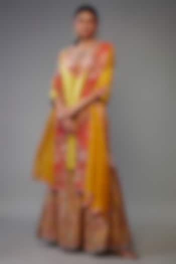 Yellow Chanderi Silk Sharara Set by Debyani