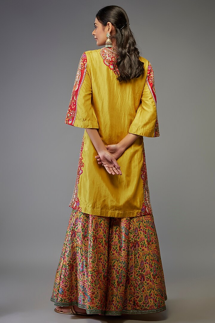 Yellow Chanderi Silk Bridal Sharara Set by Debyani at Pernia's Pop Up Shop
