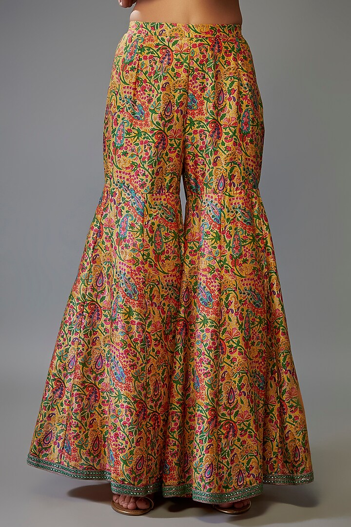 Yellow Chanderi Silk Bridal Sharara Set by Debyani at Pernia's Pop Up Shop
