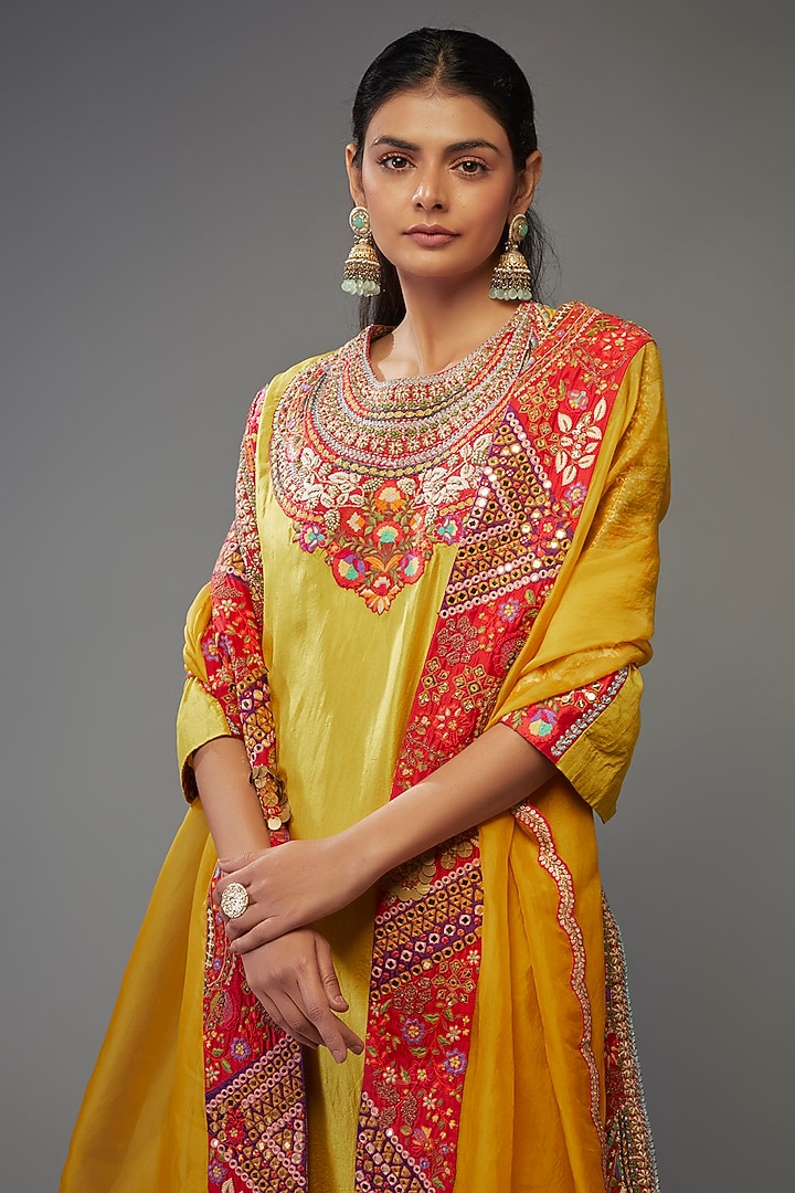 Yellow Chanderi Silk Bridal Sharara Set by Debyani at Pernia's Pop Up Shop
