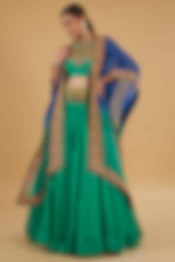 Meena Green Chanderi Silk Skirt Set by Debyani at Pernia's Pop Up Shop