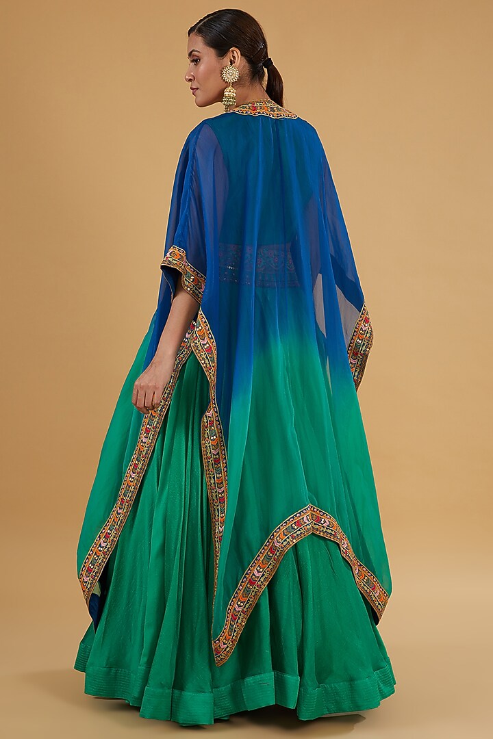Meena Green Chanderi Silk Skirt Set by Debyani at Pernia's Pop Up Shop