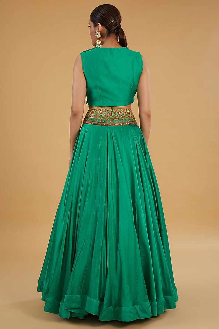 Meena Green Chanderi Silk Skirt Set by Debyani at Pernia's Pop Up Shop