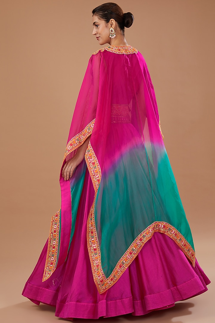 Pink Chanderi Embroidered Cape Set by Debyani at Pernia's Pop Up Shop
