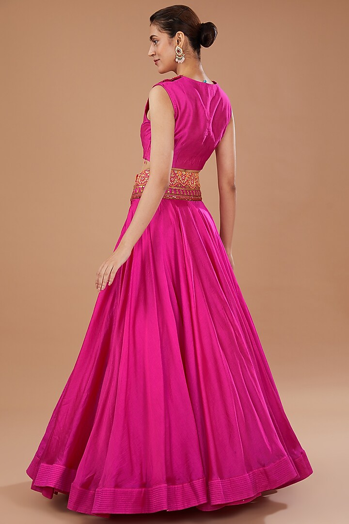 Pink Chanderi Embroidered Cape Set by Debyani at Pernia's Pop Up Shop